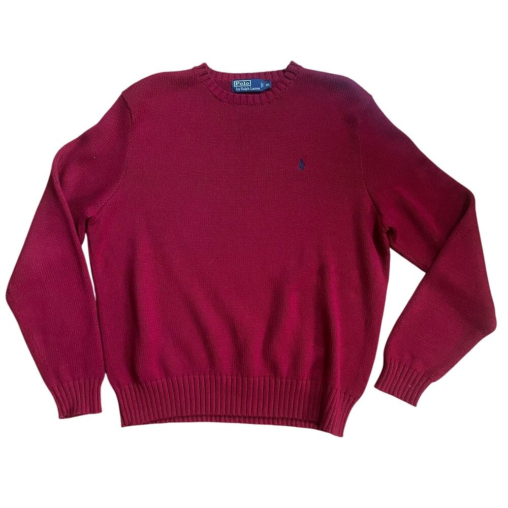 Polo by Ralph Lauren Mens Pima Cotton Red Crewneck Sweater Size XL Vintage